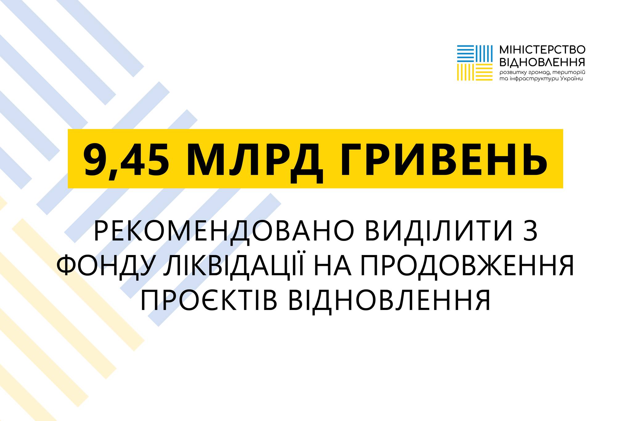 💰Рекомендовано виділити 9,45 млрд гривень з Фонду ліквідації