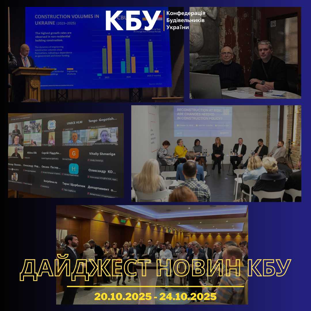 Конфедерація будівельників України підготувала тижневий дайджест новин будівельної галузі (20 жовтня - 24 жовтня)