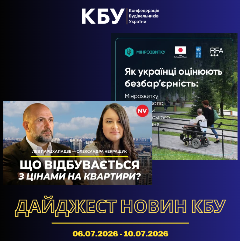 Конфедерація будівельників України підготувала тижневий дайджест новин будівельної галузі (6 липня 2026 - 10 липня 2026)